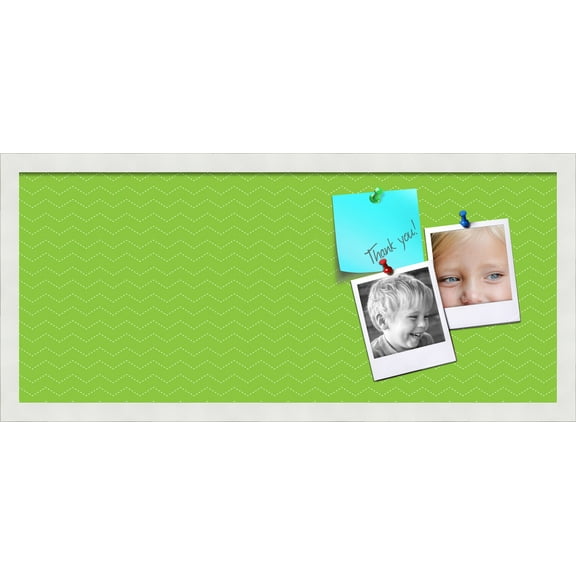 PinPix ArtToFrames 26x10 Custom Cork Bulletin Board Green Chevron Poster Board Has a Fabric Style Canvas Finish, Framed in Satin White Frame (PinPix-518)
