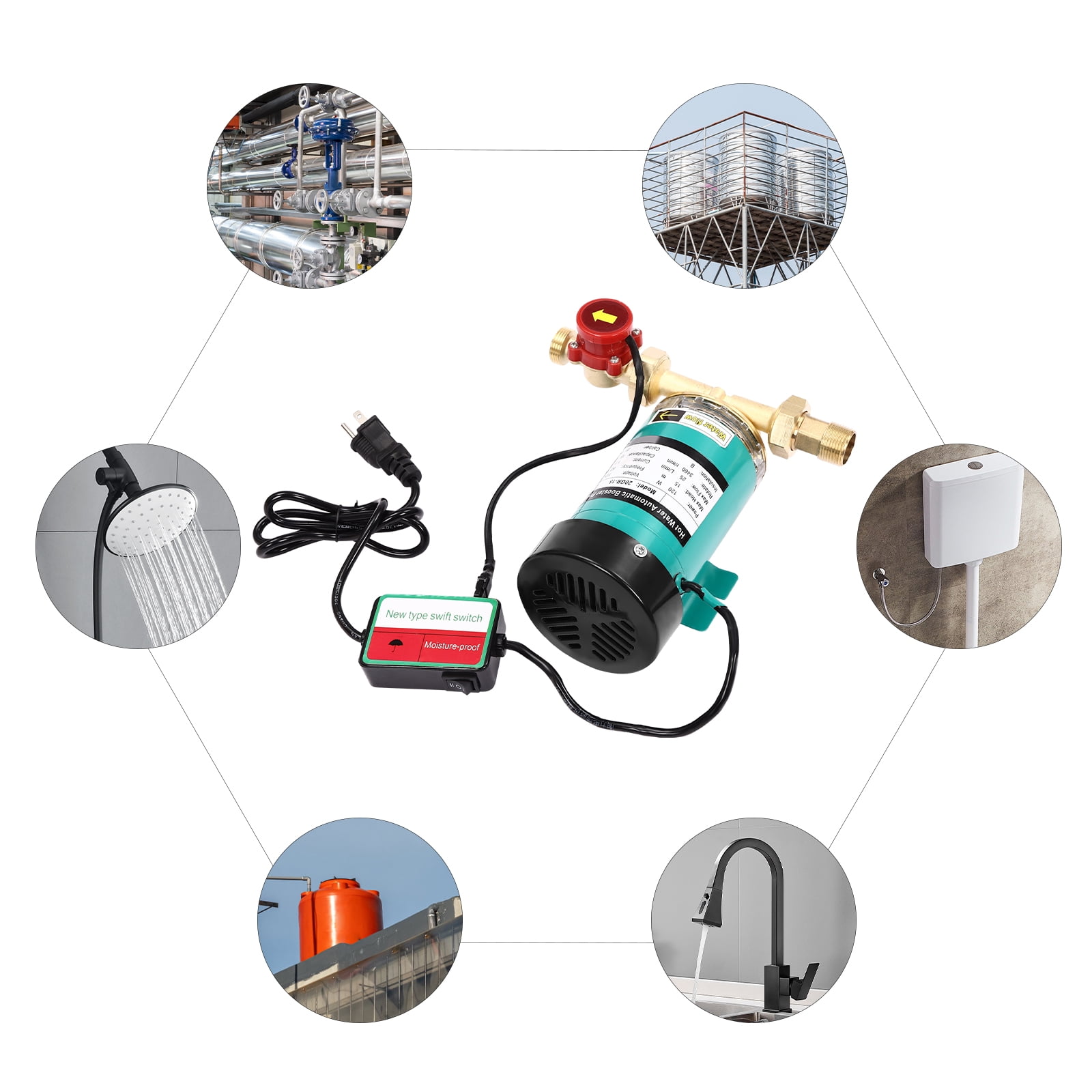 Water Pressure Booster Pump, 120W 115V/60Hz & 1-Inch Outlet, High-Flow Pump for Home & Irrigation, Increases Shower & Faucet Pressure