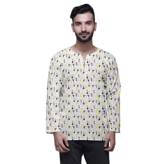 Atasi Printed Keyhole Nack Short Kurta Men Shirt With Long Sleeves For Men