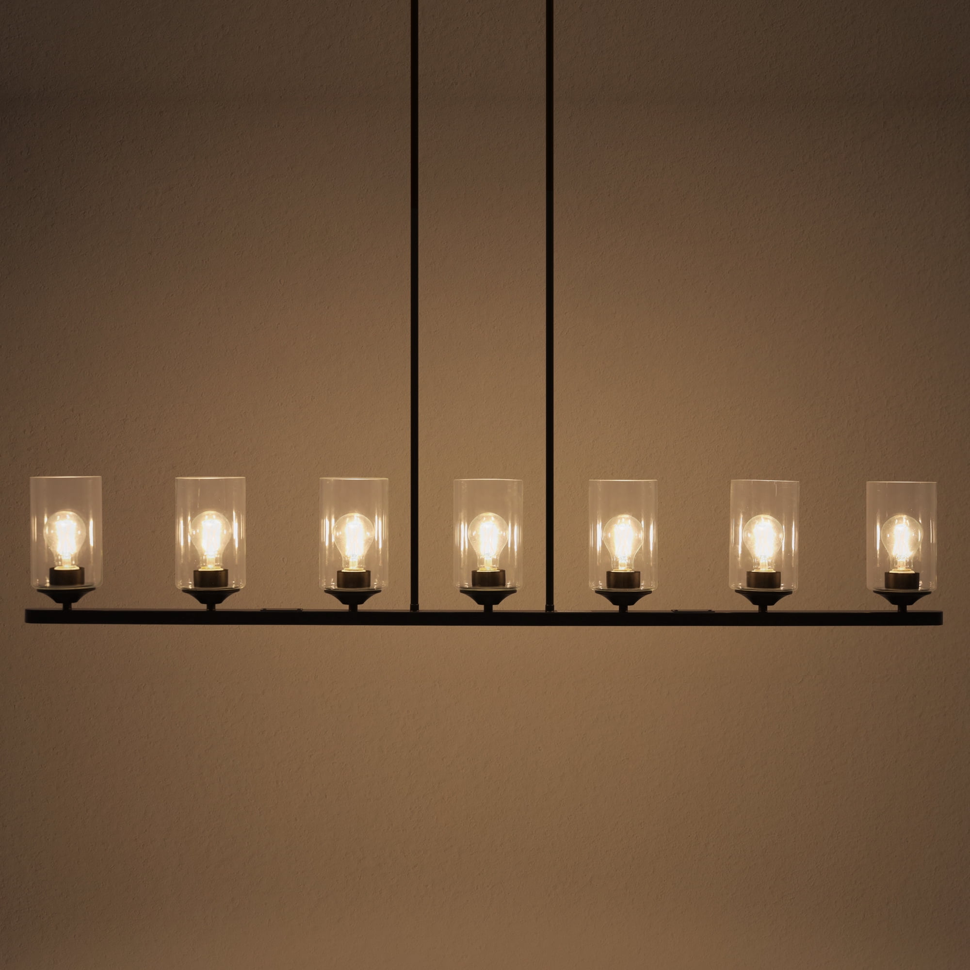 LNC Delia 7-Light Matte Black Large Linear Pendant with Clear Glass for Kitchen Island