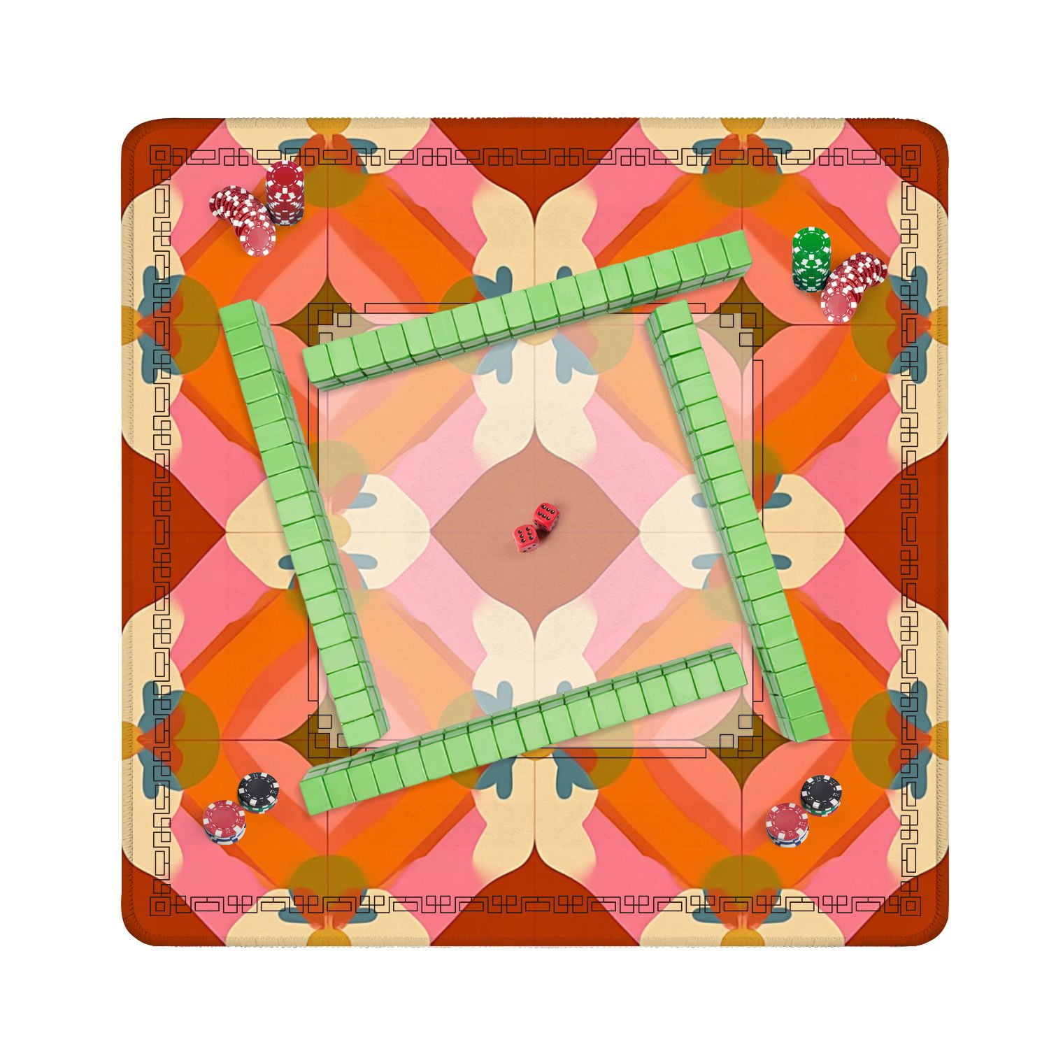 Mahjong Mat 31.5" x 31.5" 70 s Retro Seamless 60s 70s Aesthetic Style Non-Slip Noise Reduction American Mahjong Tiles Table Cover for Dominoes Poker Card Board Games Gift