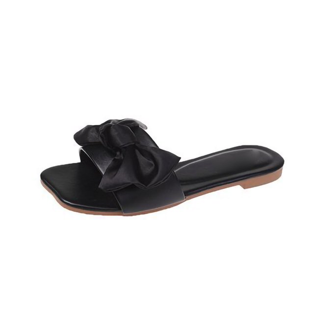 Sandalias de mujer Zapatillas Bowknot Tiras Punta abierta Verano Zapatillas planas para playa