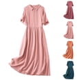 thumbnail image 2 of PADFRYBK Button Down Dress For Women Short Sleeve Solid Color Dresses Casual Loose V-Neck Elastic Waist Dresses Long Shirt Dress With Pockets, 2 of 9