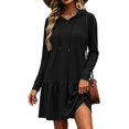 thumbnail image 2 of Women Hooded Drawstring Ruffle Hem Sweatshirt Mini Dress, Long Sleeve Loose A-Line Pullover Casual Dress For Summer Fall M, 2 of 7