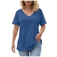 thumbnail image 3 of GEWSEY Womens V Neck Short Sleeve T Shirts Summer Tops 2025 Casual Loose Tees Trending Now (Blue, XL), 3 of 7