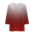 thumbnail image 3 of Womens 3/4 Sleeve Tops V Neck Button Down Shirt Gradient Color Casual Plus Size Tunic Tops, 3 of 4