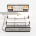 thumbnail image 2 of Noble House Queen Upholstered Platform Bed,LED Bookcase Headboard with Charging Station & Storage,Beige + White, 2 of 6