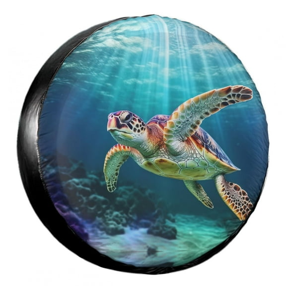 KAKALAD Sea Turtle Swiming In Underwater 02 Spare Tire Cover Weatherproof Universal Accessories 14 Inch