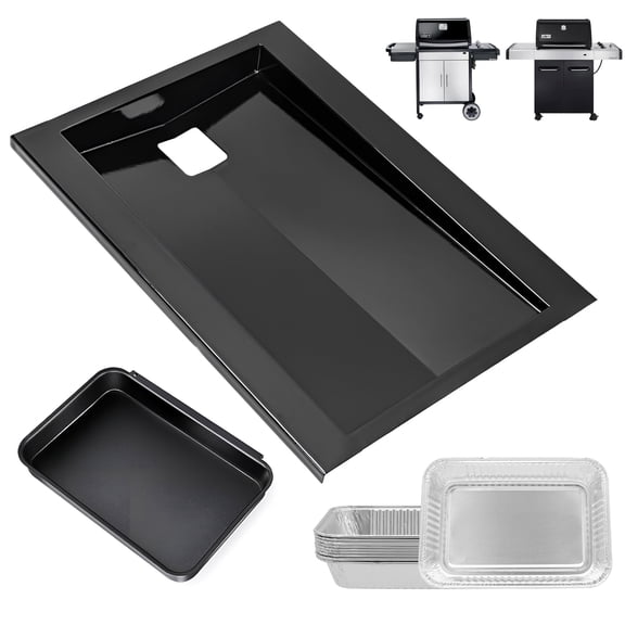 91354 Grease Tray with Catch Pan for Weber Spirit 300 with Side-Controls (2009-2012), Spirit E-310, E-320, EP-310, S-320 with 10 pcs Aluminum Liners