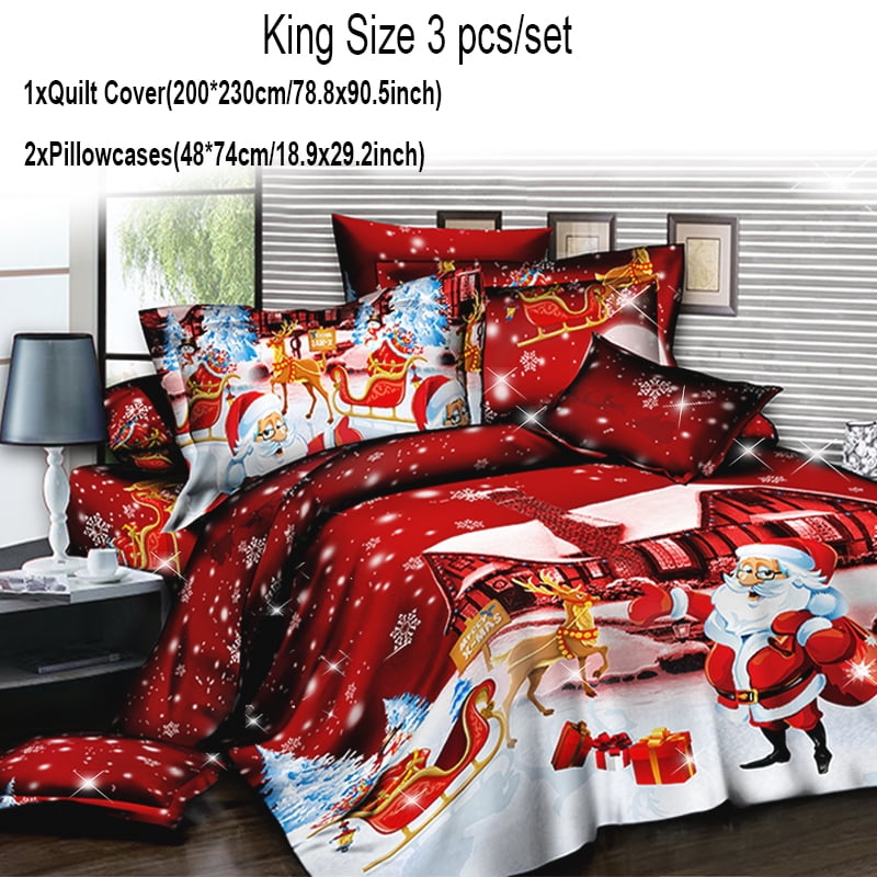 4Pcs Christmas Duvet Bedding Set, 3D Red Rose Printed 1x Quilt Cover