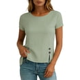 thumbnail image 6 of GUACER Cotton Linen Short Sleeve Tops for Women Crew Neck Button Detail Side Slit Blouses for Casual Summer, 6 of 6