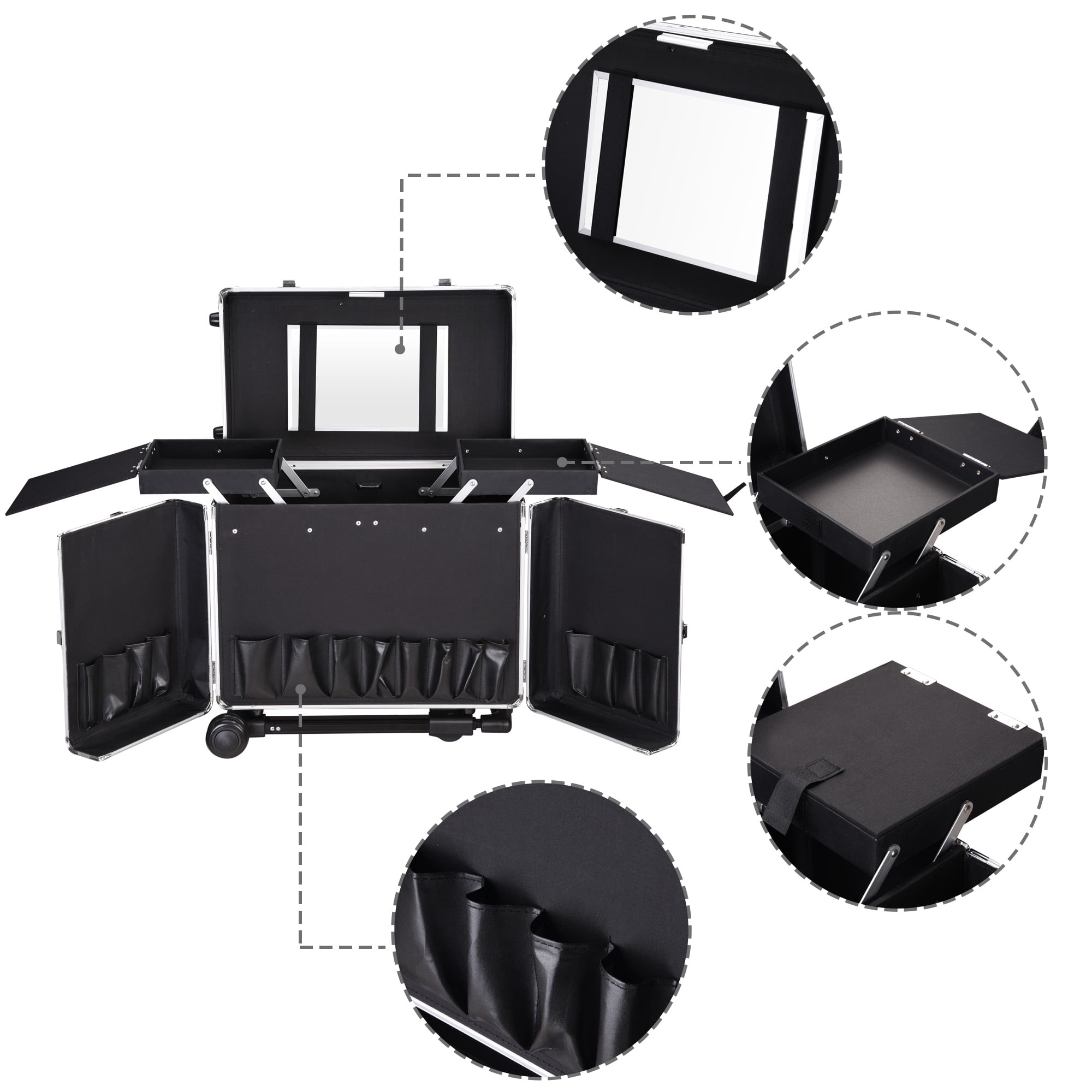 Byootique 16x9x15" Aluminum Rolling Makeup Case Trolley Clipper Trimmer Barber Tool Lock Box Hair Salon Stylist Train Key