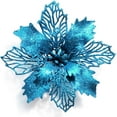 thumbnail image 1 of Pack of 12 Glitter Artificial Poinsettia Flowers Christmas Wreath Christmas Tree Flowers Ornaments 6’’(Sky Blue，16cm), 1 of 3
