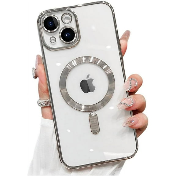 Case for iPhone 14 Plus Case Clear  Compatible with MagSafe Built-in Camera Lens Protector Soft Slim Shockproof Phone Case for iPhone 14 Plus 6.7" - Silver