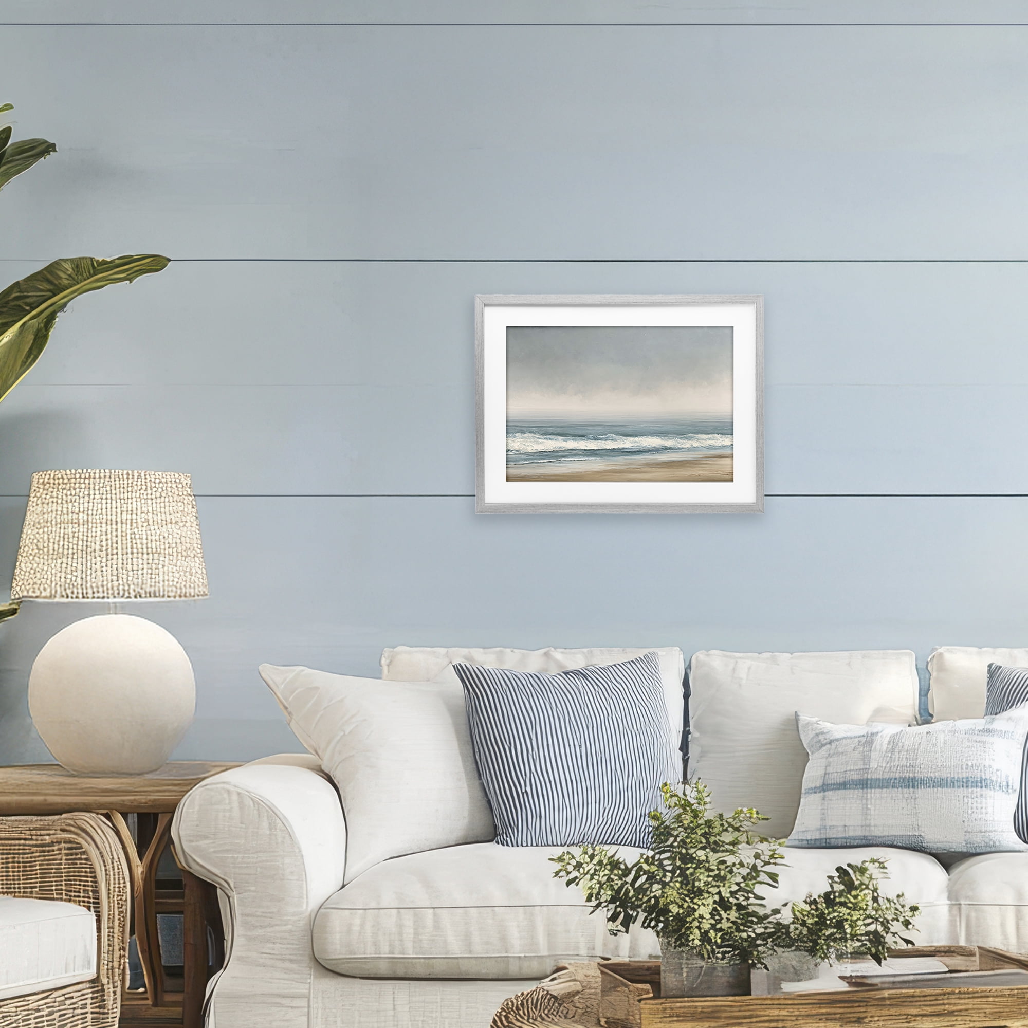 Stupell Industries Tranquil Mist Beachscape Gray Framed Print Under Glass, design by Jacky Ngan