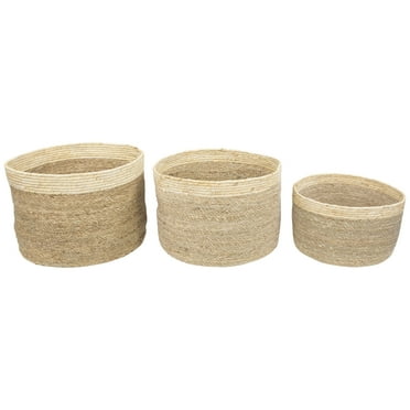 Northlight Set of 3 Twisted Weave and Zig Zag Sewn Seagrass Storage Baskets 16.5"