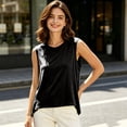 thumbnail image 5 of Delconic Womens Padded Tank Top Loose Fit Sleeveless Camisole Lightweight Built In Bra Casual Round Neck Summer Top Black L, 5 of 8