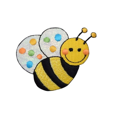 Bee Applique - Large Bee - Shimmery/Colorful Dots - Iron on Applique/Embroidered Patch