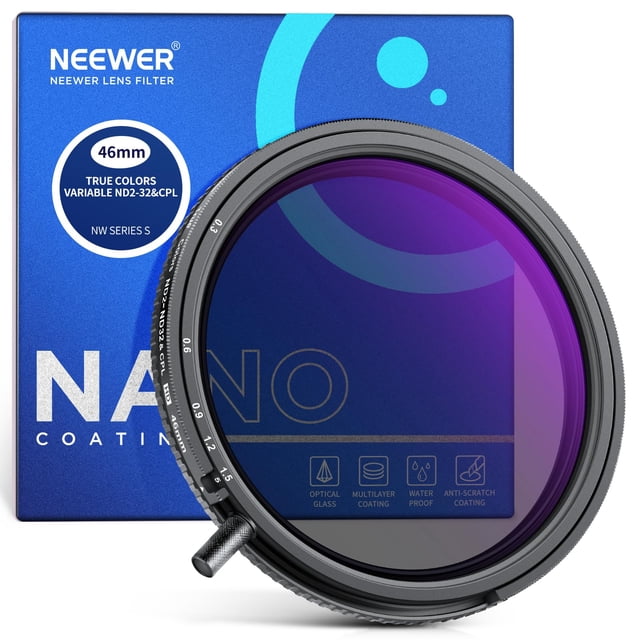 Filtro NEEWER de 46 mm con colores verdaderos variables ND2-ND32 y CPL