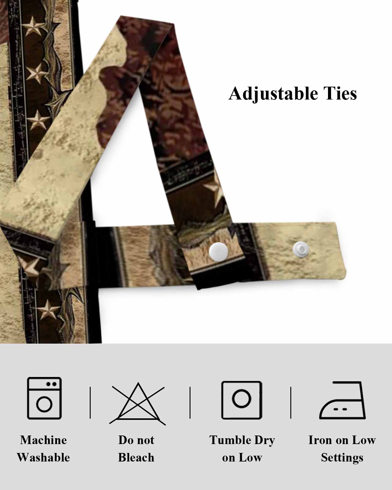 Western Texas Star Tie Up Valances Curtain, Adjustable Kitchen Brown Rustic Village Retro Red Stars Wood Grain Valances for Windows Decor, Rod Pocket Short Curtains Set for Bedroom/Bathroom, 60"x18"