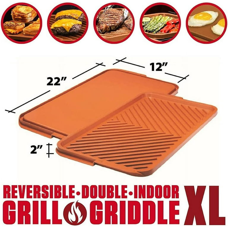 Red Copper Ceramic Reversible Grill & Griddle As Seen on TV