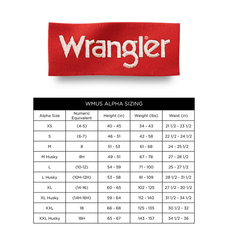 Wrangler jacket hotsell size chart