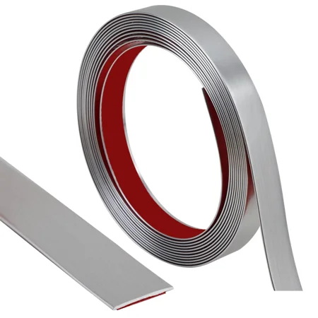Peel and Stick Finish Molding Trim, Flexible Decoration Strip for Wall Tile Edge, Mirror, Cabinet, Furniture and DIY Home Decoration (Brushed Silver, 16.4 ft x 0.4 in)