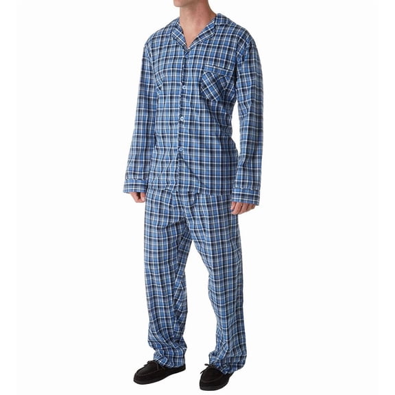 Men's Hanes 4016T Tall Man Classics Broadcloth Woven Pajama Set (New Blue Plaid 2XLT)