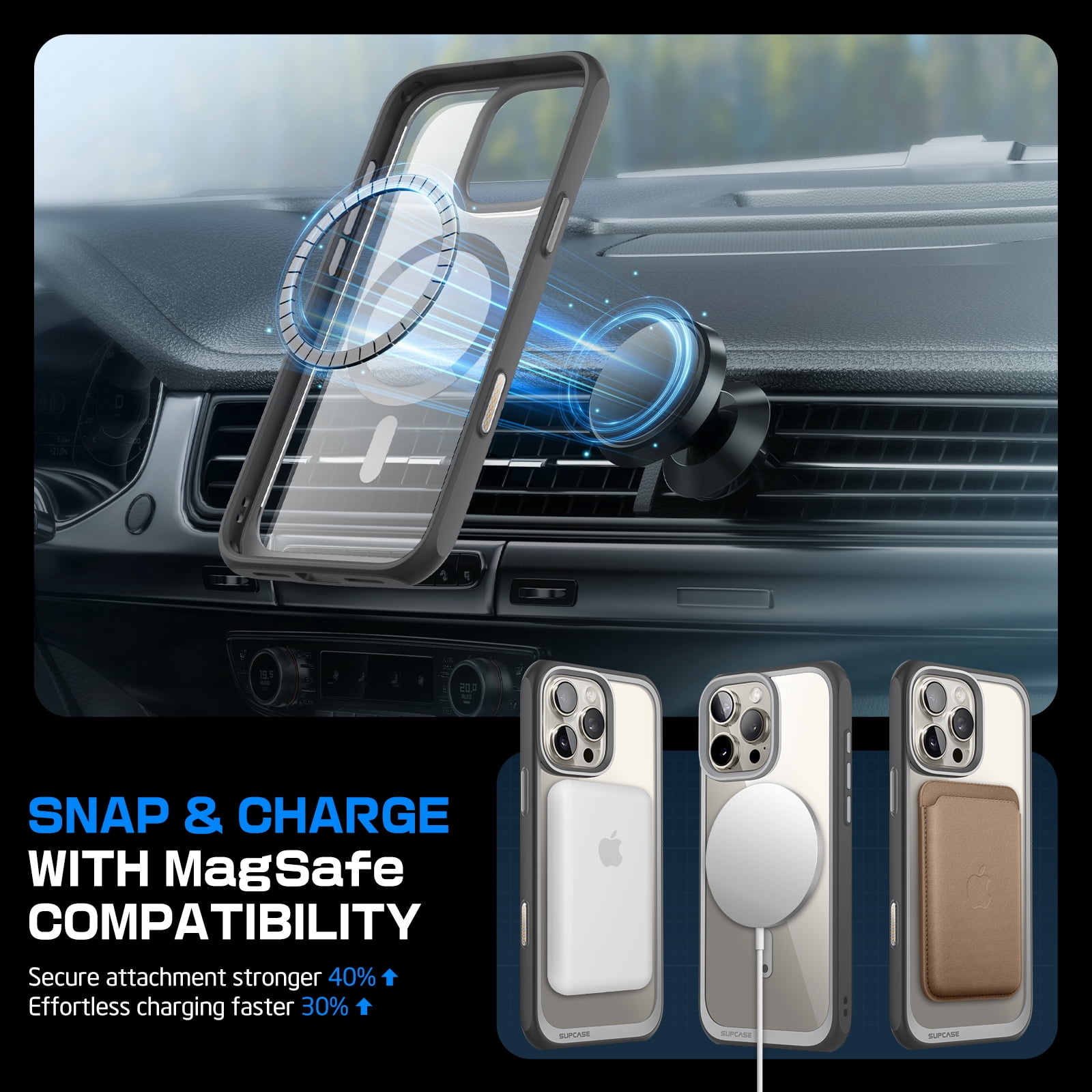 SUPCASE Quick Access Button Design for iPhone 16 Pro 2024 MagSafe Case, [Military-Grade Protection] Slim Clear Shockproof Protective Strong Magnetic Phone Case Cover for iPhone 16 Pro, 6.3", Gray