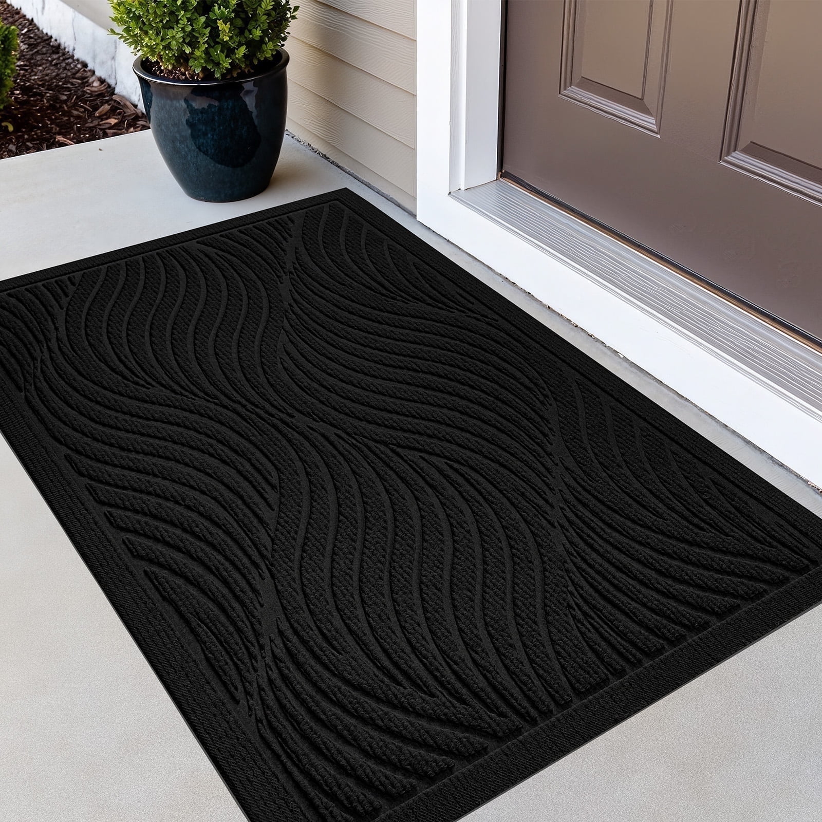 Front Doormat Non Slip Outdoor Mat 36"x24", Dirt Trapper TPE Welcome Mats Outdoor Indoor Rug, Durable Easy Clean Low Profile Doormat for Garage Entryway Patio High Traffic Areas,Black
