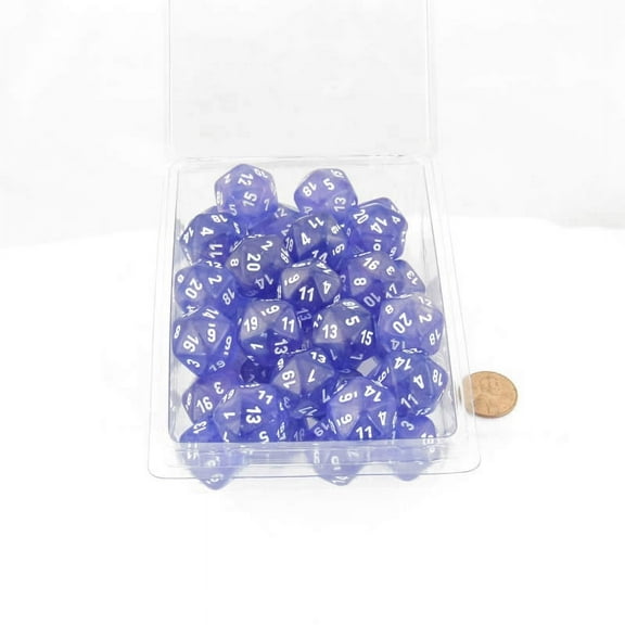 Purple Borealis Dice Luminary with White Numbers D20 Aprox 16mm (5/8in) Pack of 50 Wondertrail