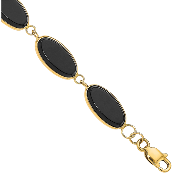 14K Solid Yellow Gold Black Onyx Chain Gemstone Tennis Bracelet