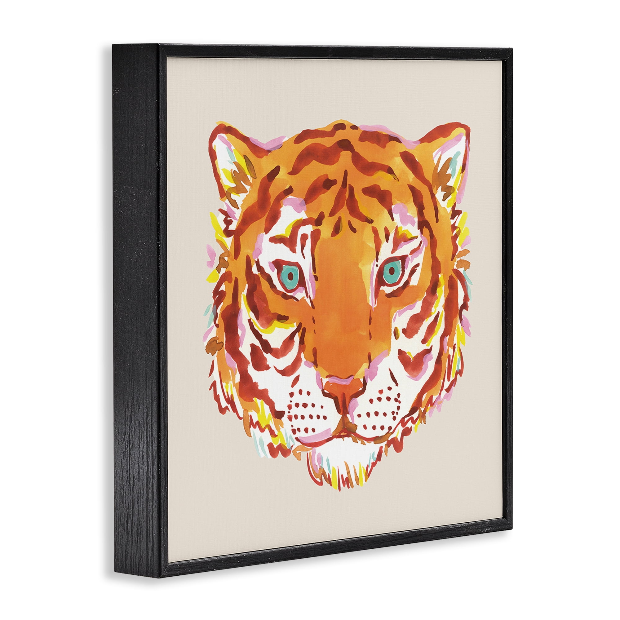 Stupell Industries Orange Boho Tiger Face Black Framed Giclee Art, design by Karolina Sato