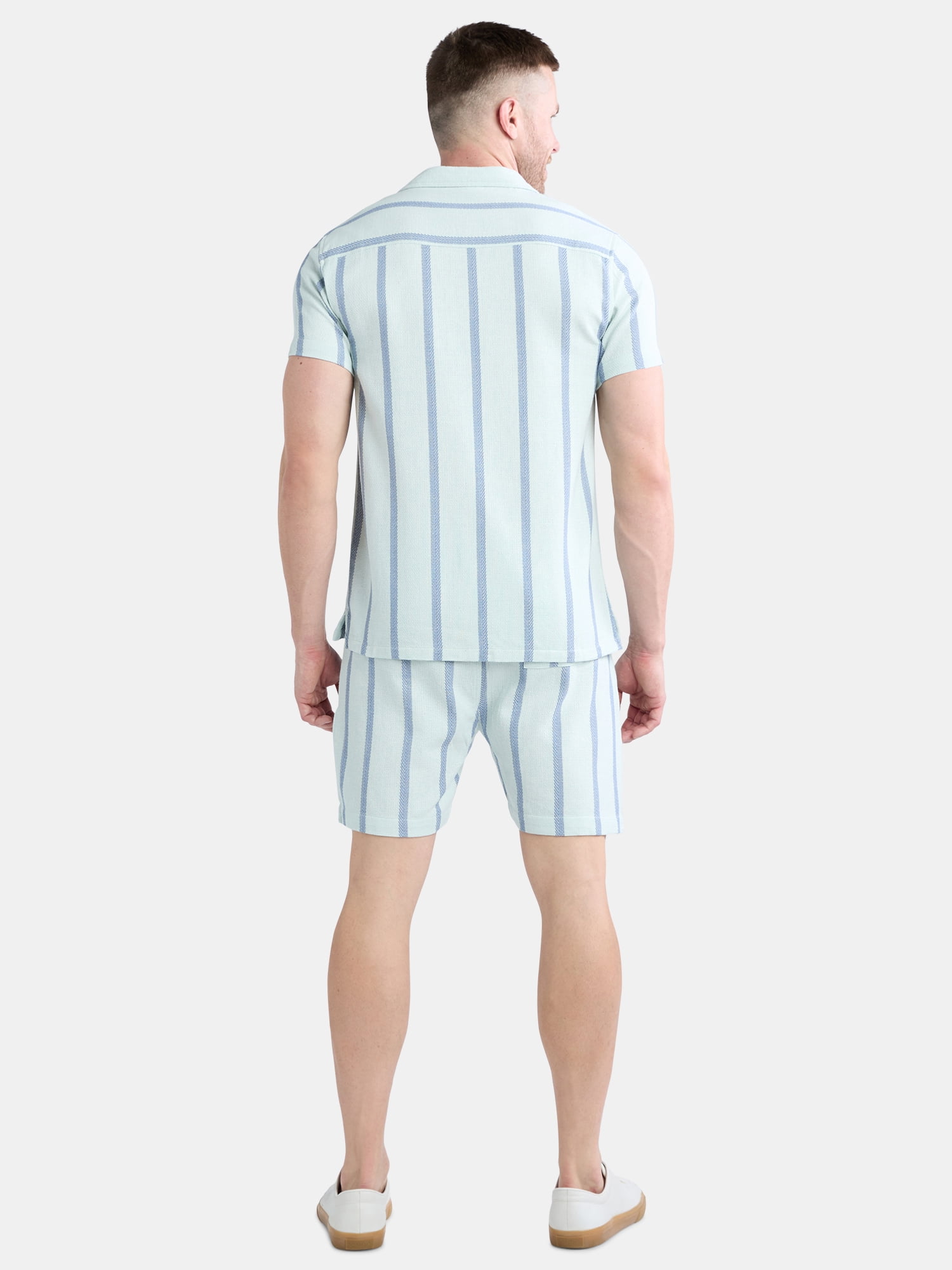 Fly By Night Men’s and Big Men’s Tour Striped Button Up Shirt with Short Sleeves, Sizes S-3XL