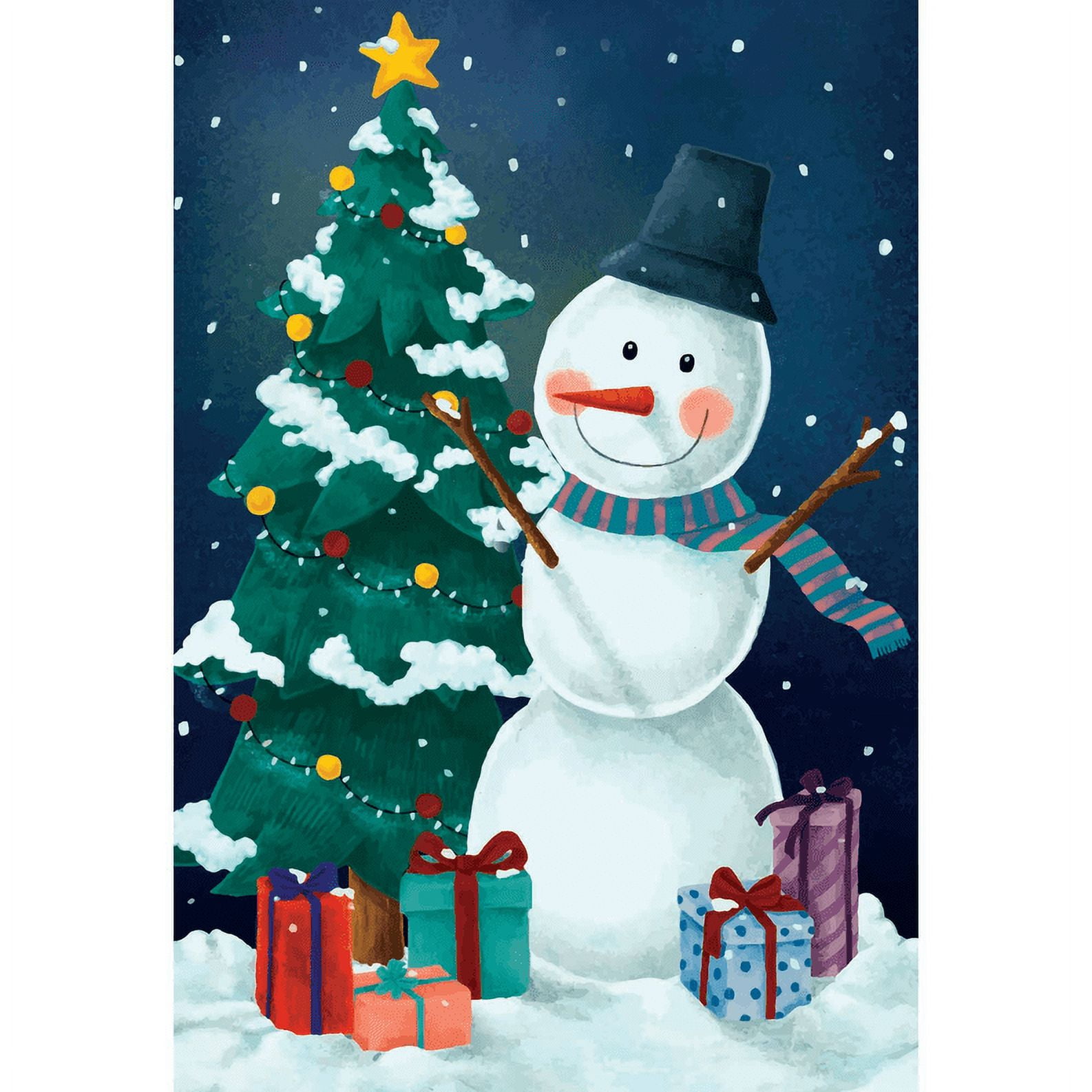 Magnolia Gardens M070029 30 x 44 in. Print Snowman & Tree Polyester Garden Flag - Large