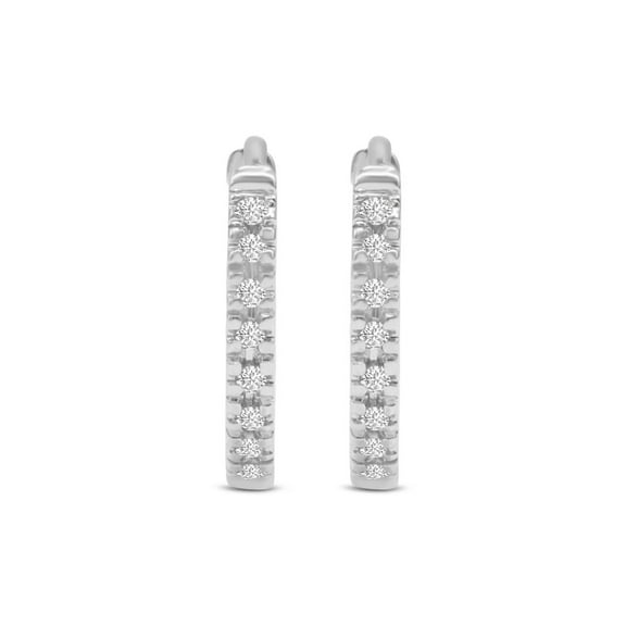 TimeLe$$ Classics 10K White Gold Round Natural Diamond Ladies Huggies Hoop Earrings