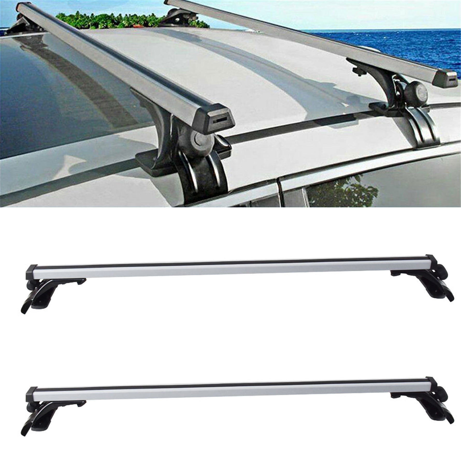 SEBLAFF Universal 48 Inch 330LB Car Top Roof Cross Bar Luggage Cargo Carrier Rack w/ 3 Kinds Clamp Silver