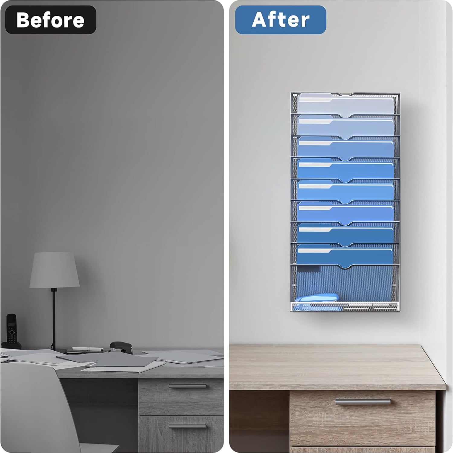 INTIGE Hanging File Organizer Wall File Holder, Wall Organizer for Papers, Folders, Magazines, Office Organization