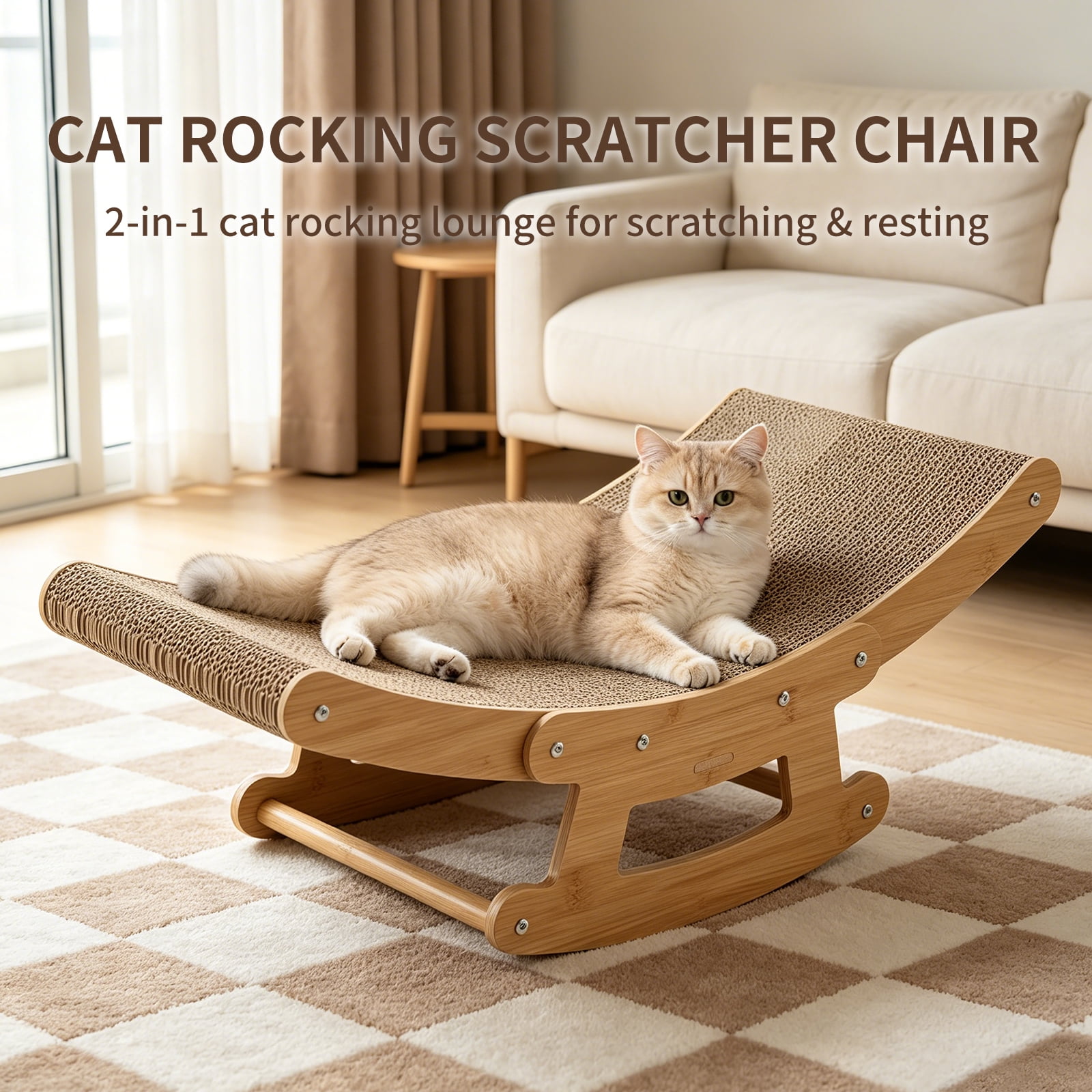 Durable Cat Scratcher Swing Chair Anti-Topple Stable Structure High Load-Bearing Cat Lounge Bed for Indoor Cats Daily Rest and Play