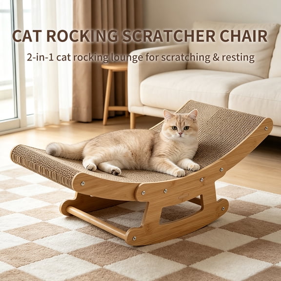 Cat Scratching Rocking Chair Toy with Stable Base, Small Corrugated Cardboard Cat Scratcher Lounger Bed for Indoor Kitten Small Cats, Wear Resistant Claw Grinding Scratch Pad, 50x23cm