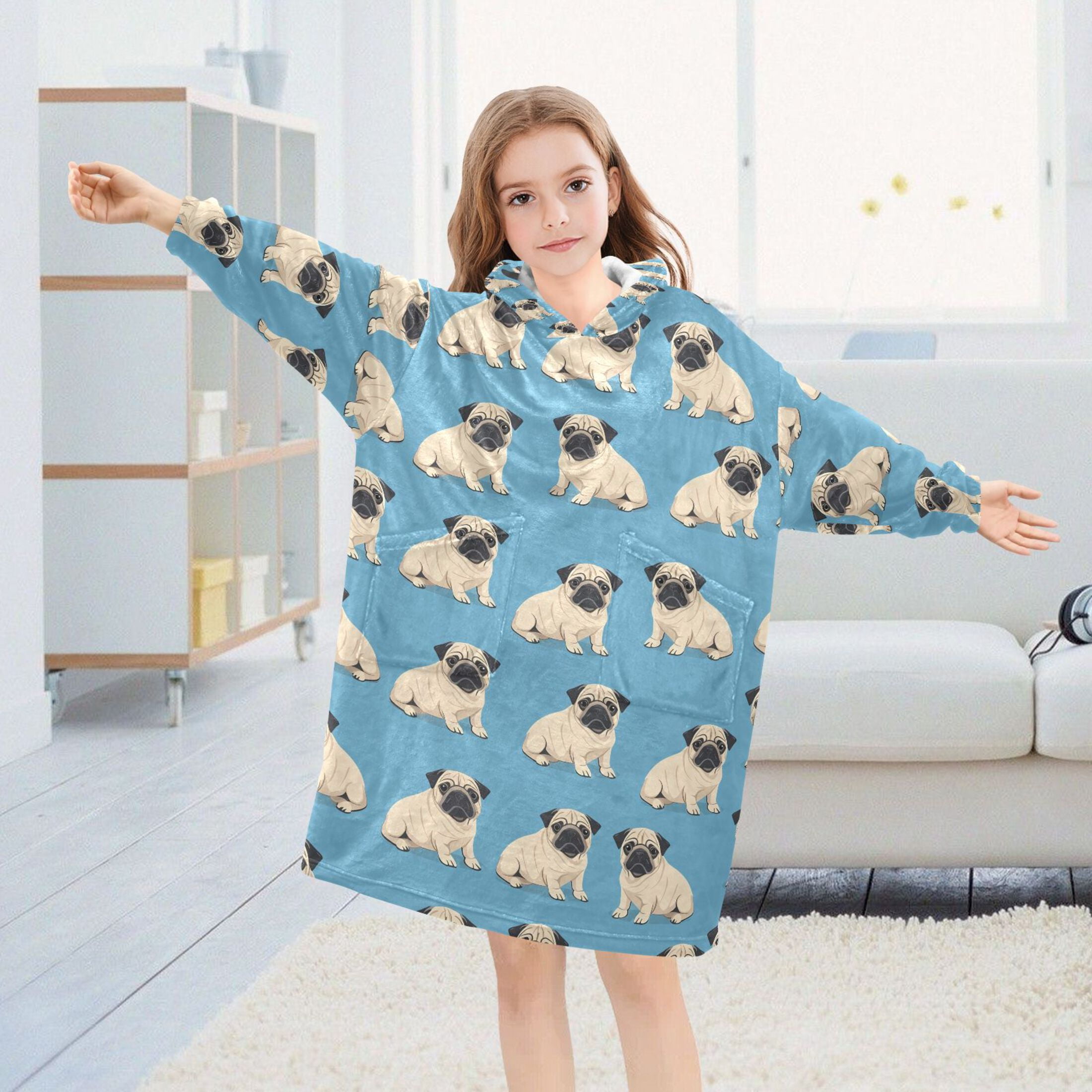 joogoo Blanket Hoodie for Cartoon Bulldog Oversize Sweatshirt 3-14 YR L