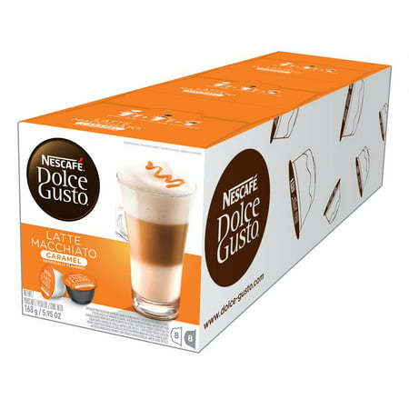 Nescafé Dolce Gusto Caramel Latte Macchiato Coffee Pods, Espresso Roast, 24 Count (3 Packs of 8 Coffee + Latte