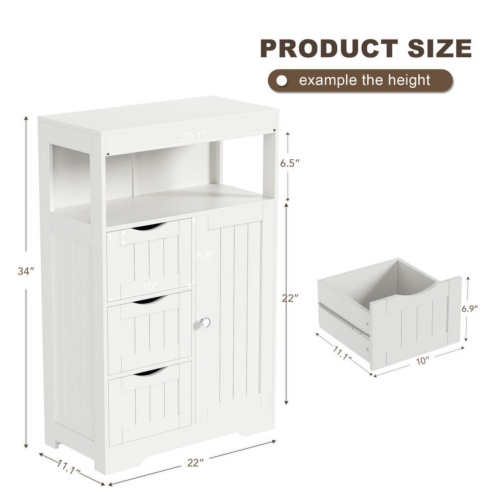 Homall Wood Bathroom Floor Cabinet with 3 Drawers and 1 Cupboard Free Standing Storage Organizer Hallway Entryway Cabinet for Living Room Kitchen, White