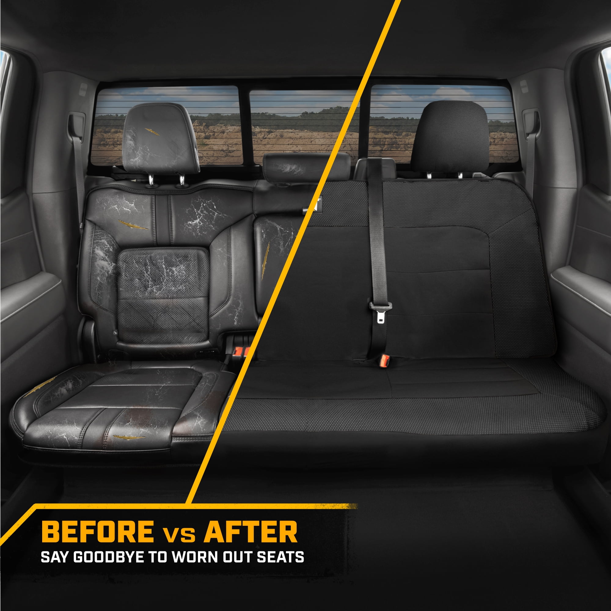 Cat Flexfit Black Rear Seat Cover for Car – Durable Canvas & Mesh Design 60/40 Split Bench Protector for Cars, Trucks & SUVs – Back Seat Cover for Rear Bench – Interior Car Accessory