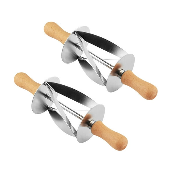 Cortador de croissant con rodillo de acero inoxidable de 2 piezas, cortador con mango de madera para hacer croissants, utensilios de cocina para hornear