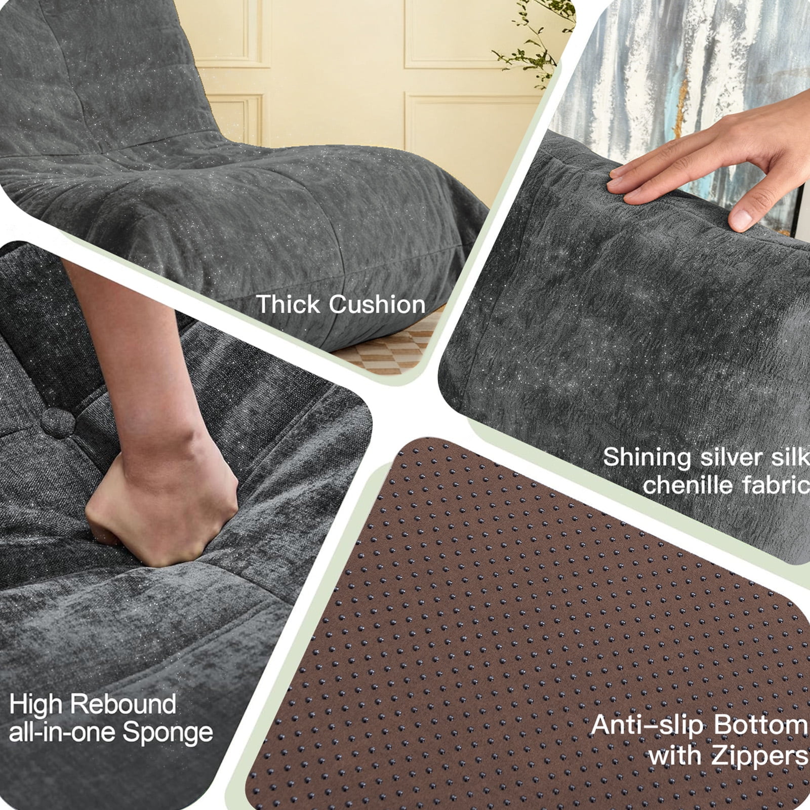 Big Bean Bag Chairs for Adults, Bean Bag Sofa with Soft Sparkling Snow Neil Fabric suitable for Living Room,Apartments,Reading Corner,Gaming and movie,Memory Foam Lazy Couch for Fireside Chair(grey)