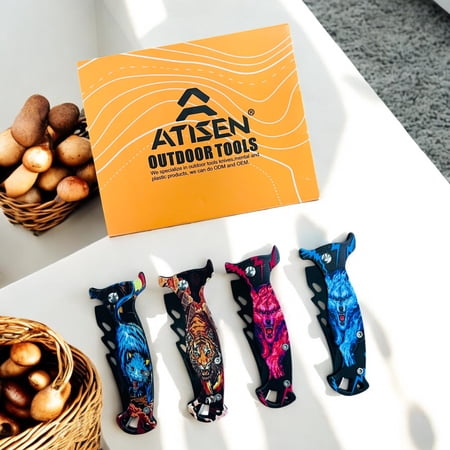 ATISEN 4-Piece 3D Folding Pocket Knife Set Large Mixed-Color Stainless Steel Knives for Outdoor