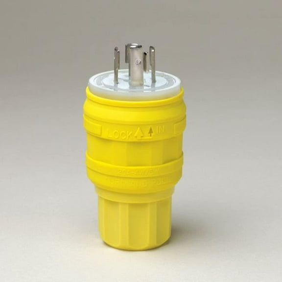 leviton 26w74 20 amp, 125/250 volt, locking plug, industrial grade, grounding, wetguard, yellow