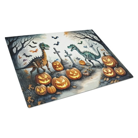

Dinosaurs Spooky Halloween Glass Cutting Board Large 12 in x 15 in