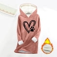 thumbnail image 2 of WRKEKC Long Sleeve Shirts for Women Casual Fall Winter Heart Paw Print Plus Size Loose Hooded Top Thickened Fleece Warm Fitted Layering Long Sleeve Hooded Shirt for Cold Days, 2 of 5